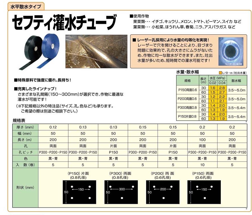 送料無料】 セフティ 灌水チューブ 青 片面 P150 0.13mm×50mm×200m