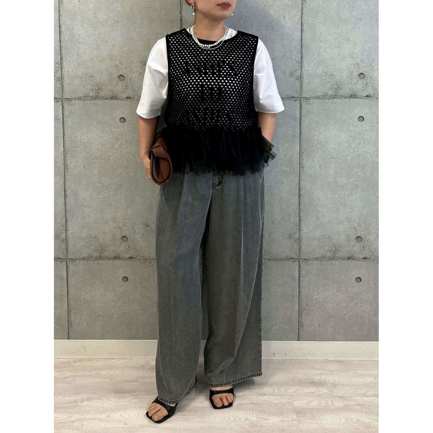 【InstaLive】ROSIEE 裾チュールメッシュニットベスト