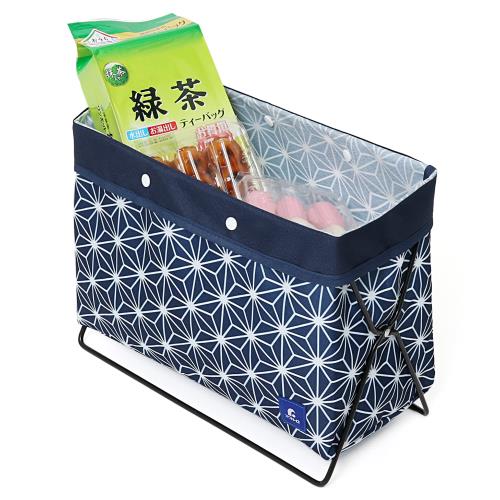 アストロ 収納ケース ネイビー 麻の葉柄 W33×D16×H25cm マガジンラック 荷物入れ サイドワゴン 折りたたみ ゴミ箱 821-80