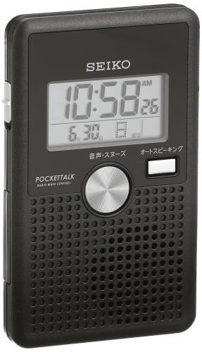 セイコー 時辰儀 目覚まし時計時辰儀 電磁波 デジタル バイリンガルうつり変わり式音吐目覚まし時計 報時 POCKETTALK 衣嚢御喋り 黒 メタリック DA208K SEIKO