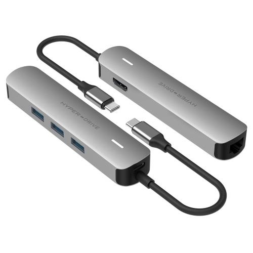 HyperDrive 6-in-1 USB-C ハブ 4K HDMI 60W PD 急速充電 有線lan イーサネット TYPE-C USB-A 拡張 ポート MacBook iPad Chromebook 対応 アルミ HP15582 シルバー 正規品