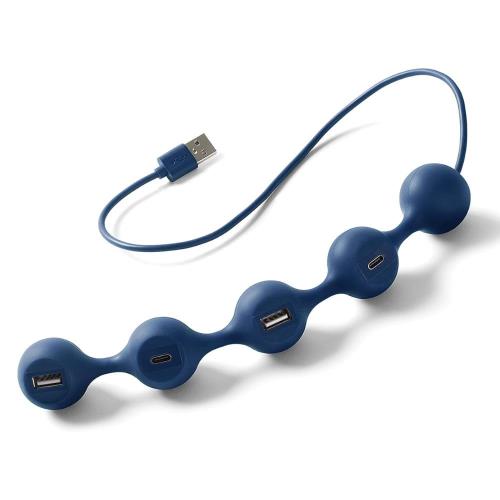LEXON (レクソン) PEAS HUB 2 4個口ハブ 2×USB、2×USB-C 2台のスマートフォンを同時に充電可能 銅製インナーケーブル LD143DB ダークブルー