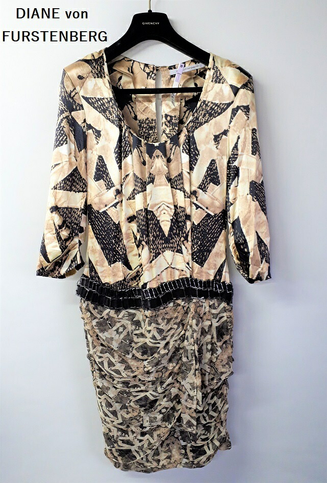 ダイアン フォン ファステンバーグ【Diane Von Furstenberg】シルク&シルクシフォン 七分袖ワンピース サイズ2ランクA (中古)|ブランドリサイクルknicknac