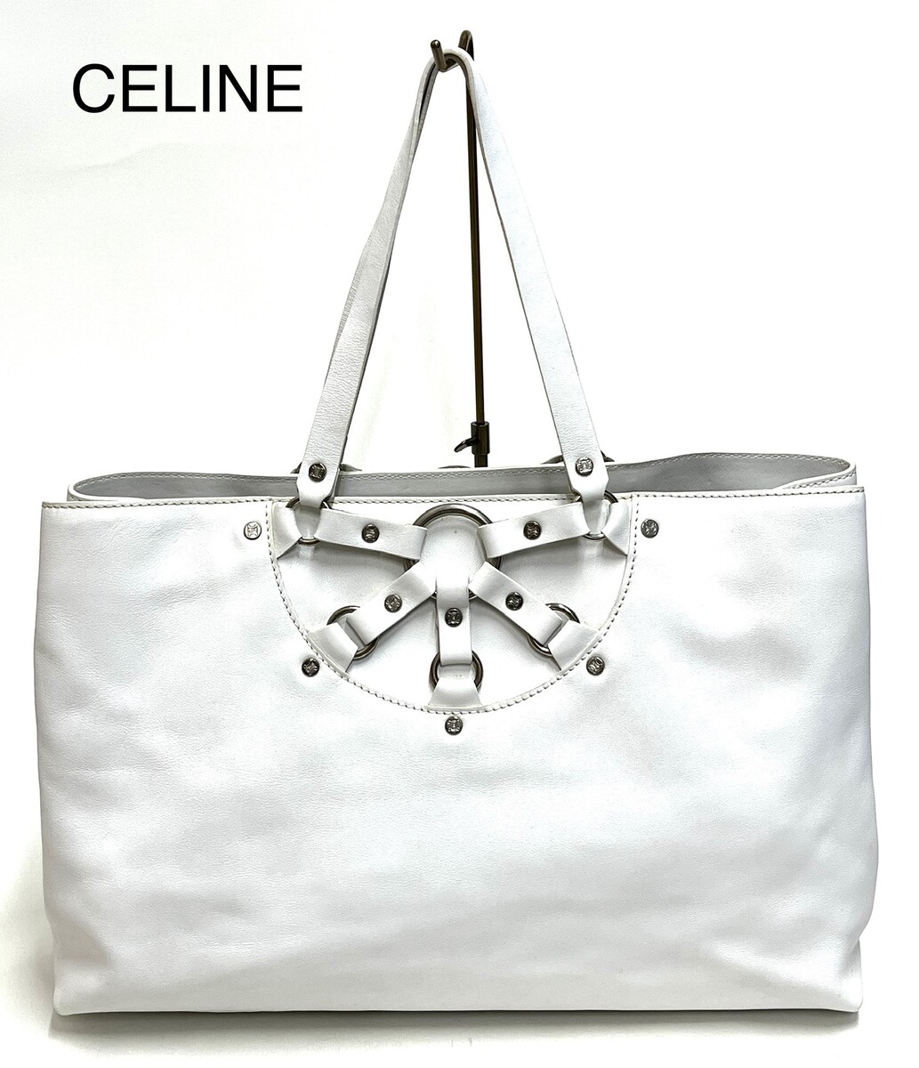 CELINE シルバー ロゴ入り ハンドバッグ CELINE セリーヌ ロゴ ハンドバッグ レザー レディース ブランド