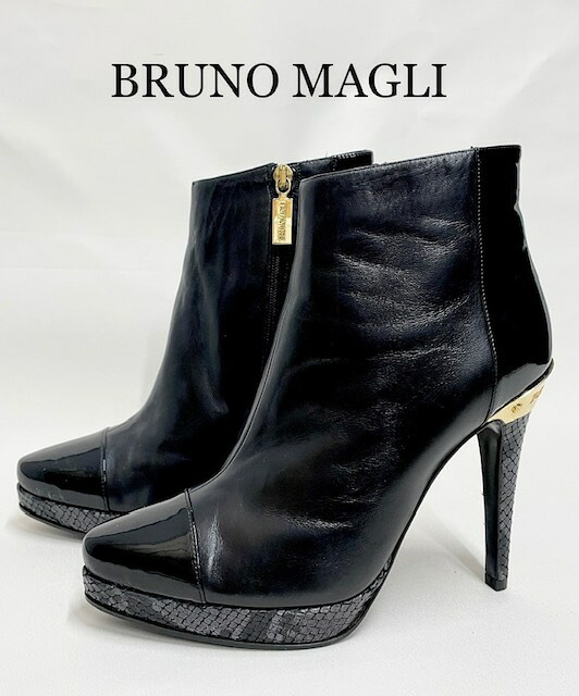 位置づけるB ブルーノマリ【BRUNNO MAGLI】いの一番踵 遊撃手ブーツ イタリア製黒 36  1/2（23.5ｃｍ）（中古)