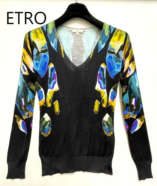 ランクA　エトロ【ＥＴＲＯ】Milano Vネックシルクニット　 サイズ４２　 　MADE IN ITALY (中古)
