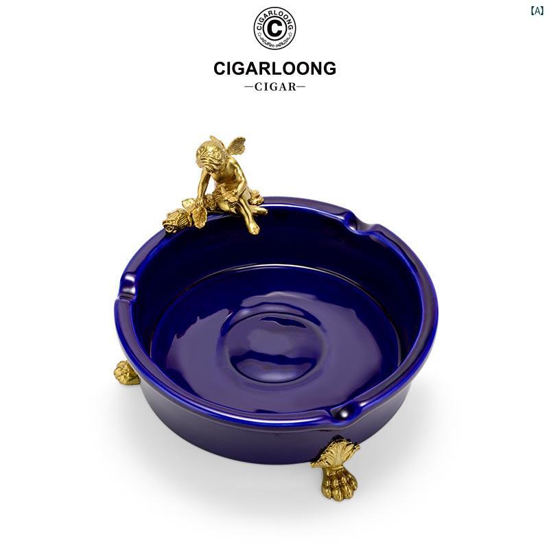タバコグッズ　タバコ用品　かっこいい　大人 CIGARLOONG シガー 灰皿大 径 彫 銅 地 セラミック 灰皿 CLGEP 20