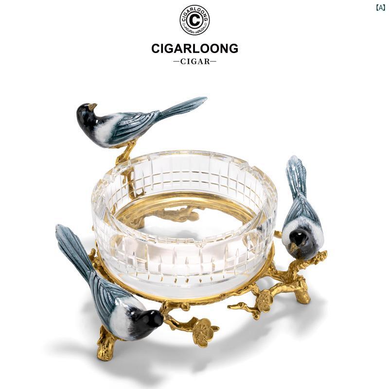 タバコグッズ　タバコ用品　かっこいい　大人 CIGARLOONG シガー 灰皿 クリスタル ヨーロピアン 銅 彫刻 ガラス トラフ CLGEP 13