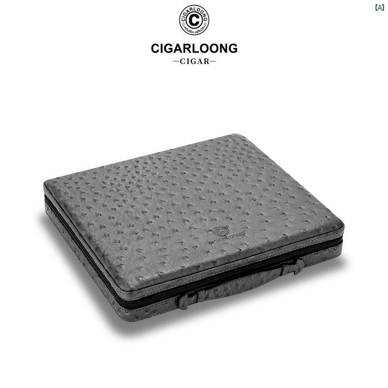タバコグッズ　タバコ用品　かっこいい　大人 CIGARLOONG シガー ヒュミドール ポータブル 牛革 メタルジッパー シダーウッド CLAFU 1