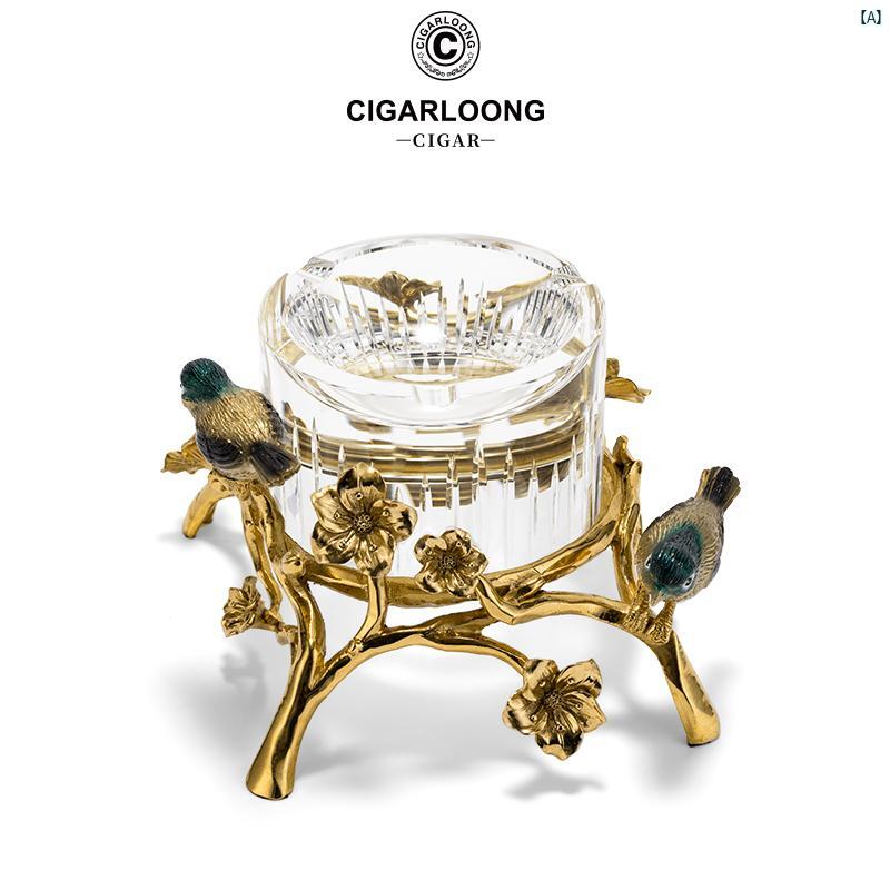 タバコグッズ　タバコ用品　かっこいい　大人 CIGARLOONG シガー 灰皿 クリスタル ヨーロピアン 銅 彫刻 ガラス トラフ CLGEP 15