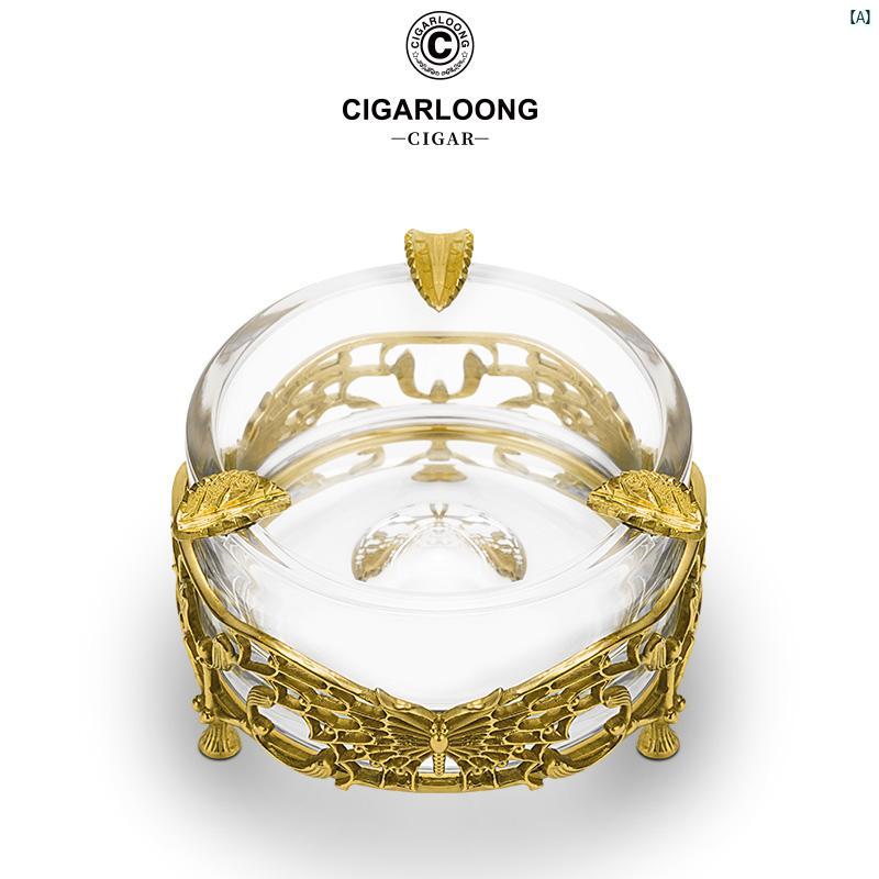 タバコグッズ　タバコ用品　かっこいい　大人 CIGARLOONG シガー 灰皿 クリスタル ガラス 銅 ベース 滑らか 透明 度 高さ CLGEP 14