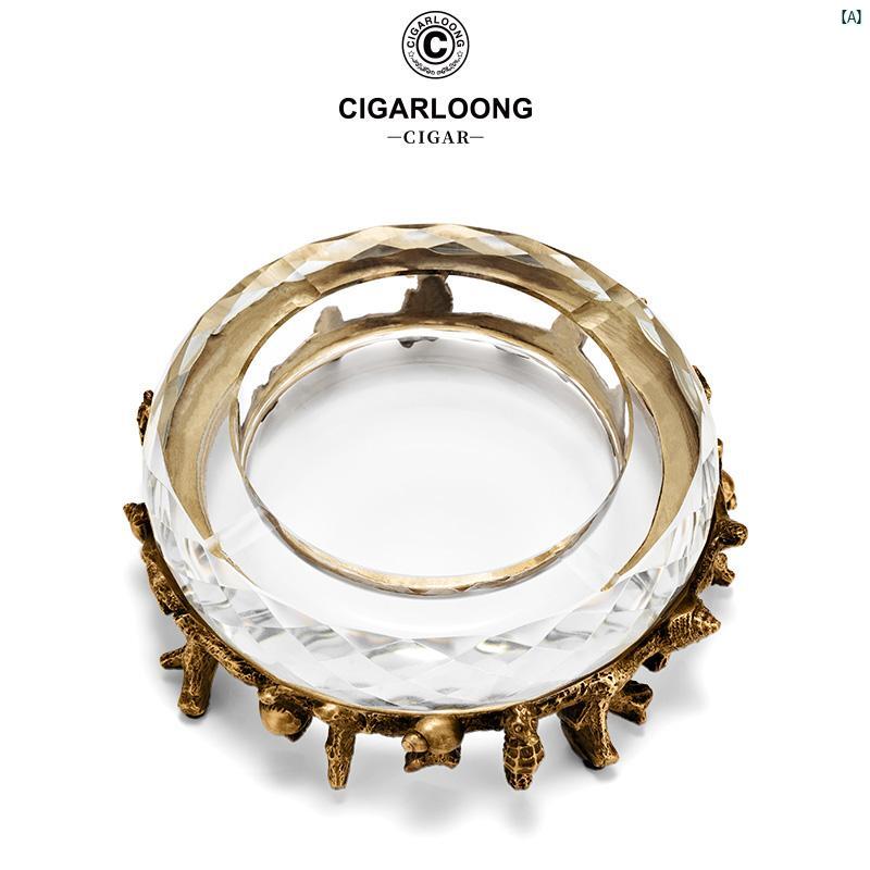タバコグッズ　タバコ用品　かっこいい　大人 CIGARLOONG シガー 灰皿 滑らか 高 透明 クリスタル ガラス 銅 ベース CLGEP 3