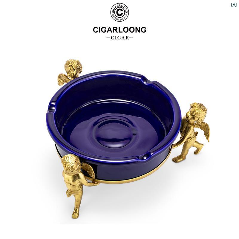 タバコグッズ　タバコ用品　かっこいい　大人 CIGARLOONG シガー 灰皿大 径 彫 銅 地 セラミック 灰皿 CLGEP 19
