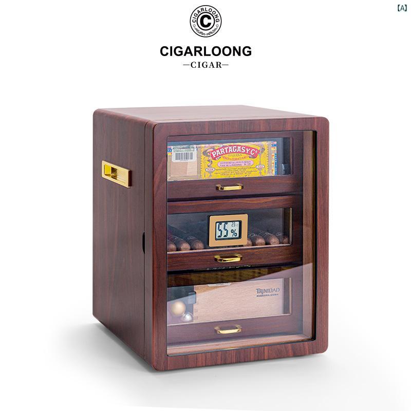 タバコグッズ　タバコ用品　かっこいい　大人 CIGARLOONG シガー ヒュミドール 杉 材 温度 計 3 連 キャビネット CLAA 0001