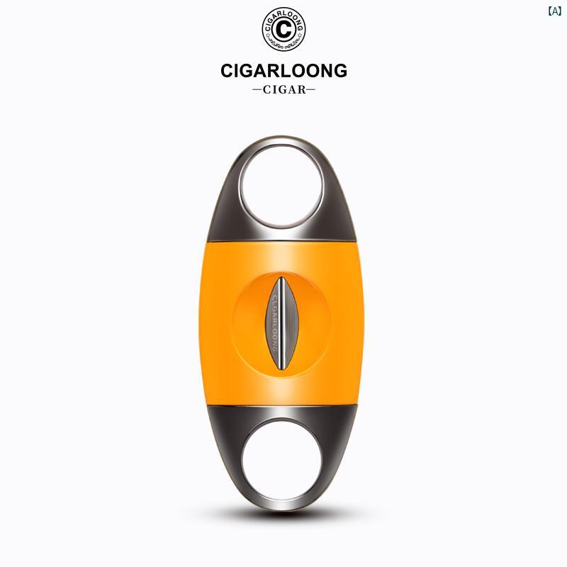 タバコグッズ　タバコ用品　かっこいい　大人 CIGARLOONG V 字型 シガーカッター ポータブル ステンレス 葉巻 さみ タバコ カッター