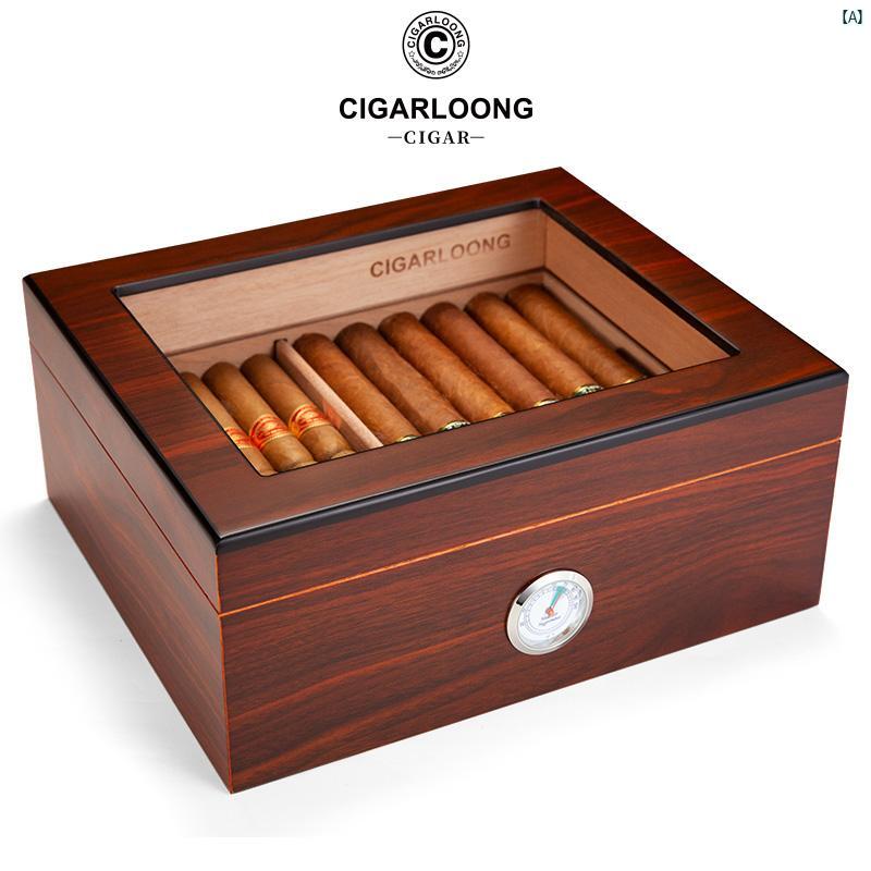 タバコグッズ　タバコ用品　かっこいい　大人 CIGARLOONG 葉巻 ヒュミドール ポータブル 杉 材 ピアノ ペイント ま ろか 温度 計 付き