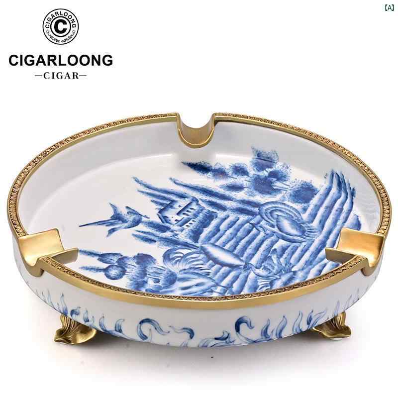 タバコグッズ　タバコ用品　かっこいい　大人 CIGARLOONG シガー 灰皿大 景 徳 鎮 銅 象嵌 ヨーロピアン CLG 21 CAC 6