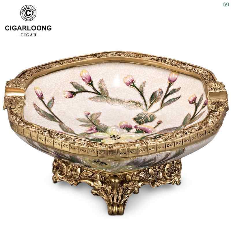 タバコグッズ　タバコ用品　かっこいい　大人 CIGARLOONG シガー 灰皿 景 徳 鎮 ボーンチャイナ 象嵌 銅 CLG 21 CY 4