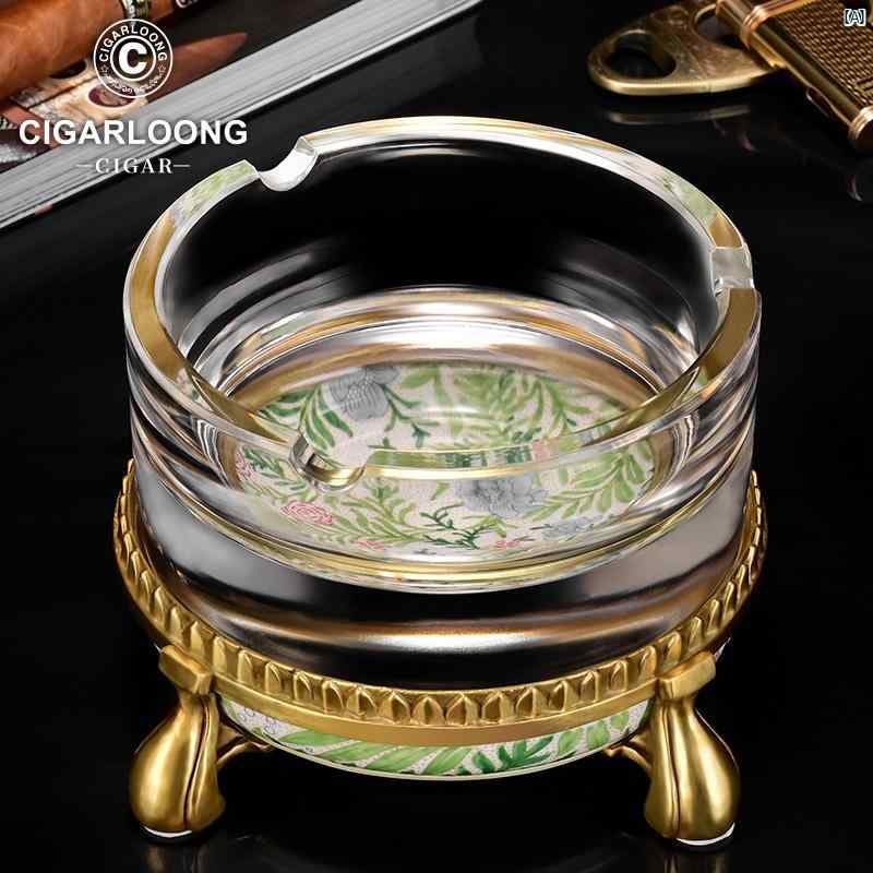 タバコグッズ　タバコ用品　かっこいい　大人 CIGARLOONG シガー 灰皿 ヨーロピアン オーストリア 産 クリスタル 象嵌 銅 CLG 21 CAC 5