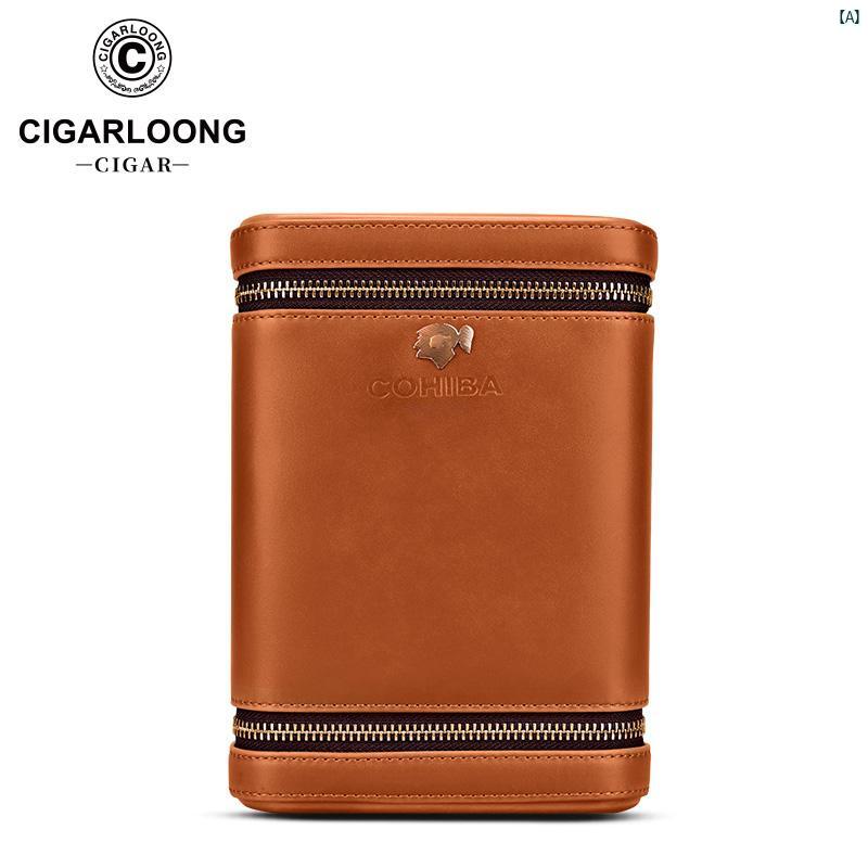 タバコグッズ　タバコ用品　かっこいい　大人 CIGARLOONG シガー カバー シダーウッド レザーカバー 保湿 ヒュミドール ポータブル 5本 パック CLH 21 CQ 1
