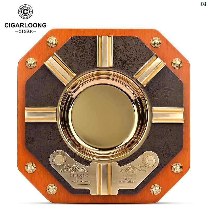 タバコグッズ　タバコ用品　かっこいい　大人 CIGARLOONG マルチ 口径 シガー 灰皿 ドリル イン プリント 木製 付き ネーム プレート 可能