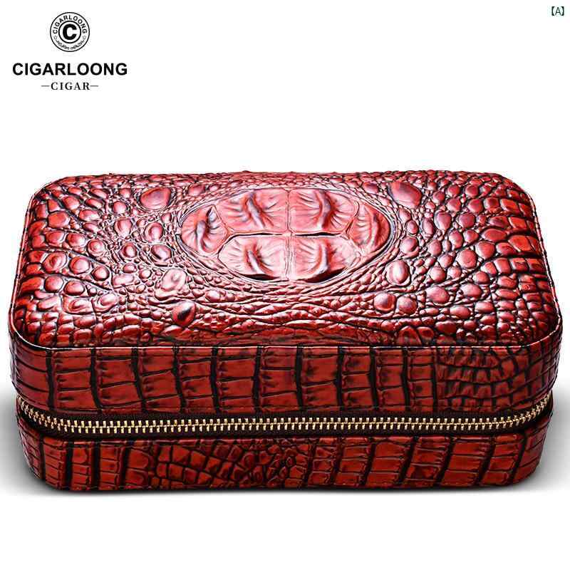 タバコグッズ　タバコ用品　かっこいい　大人 CIGARLOONG シガーボックス 杉 材 牛革 金属 ジッパー 開閉 ギフト ボックス 包装