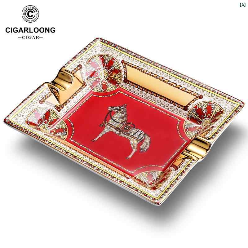 タバコグッズ　タバコ用品　かっこいい　大人 CIGARLOONG シガー 灰皿大 直径 ゴールデン トラフ リビング ルーム ホーム 装飾 ボーンチャイナ 灰皿