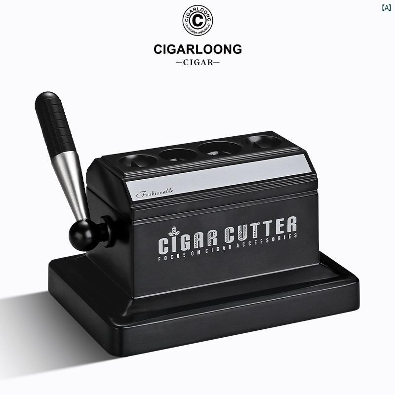 タバコグッズ　タバコ用品　かっこいい　大人 CIGARLOONG シガーカッター シャープ V型 O型 4 穴 卓上 葉巻 さみ 木箱 包装 CL 042