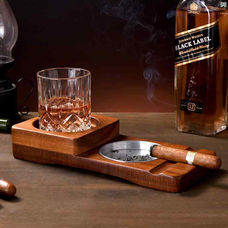 タバコグッズ　タバコ用品　かっこいい　大人 シガー 灰皿 ウィスキー カップ タバコ ホルダー 装飾品 無垢材 ラック ワイン カップホルダー