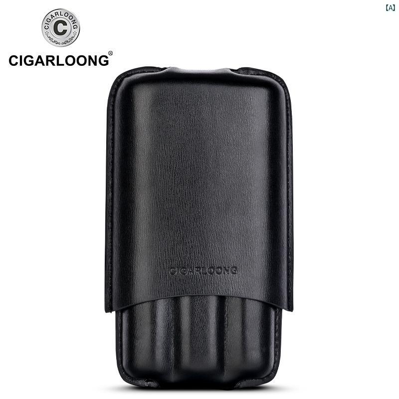 タバコグッズ　タバコ用品　かっこいい　大人 CIGARLOONG シガー セット レザー ケース トラベル ポータブル 3 パック 保護 カッター 装備