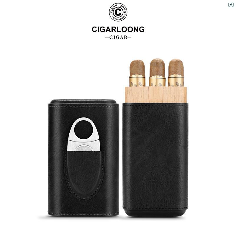 タバコグッズ　タバコ用品　かっこいい　大人 CIGARLOONG ポータブル シガー スリーブ スリーピース 牛革 ヒュミドール ギフト ボックス CH 24 FT 1