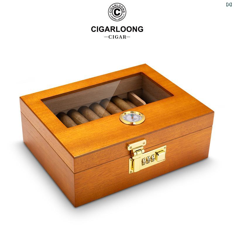 タバコグッズ　タバコ用品　かっこいい　大人 CIGARLOONG シガー ヒュミドール コード ロック 杉 材 塗装大容量 加 湿 CA 24 EV