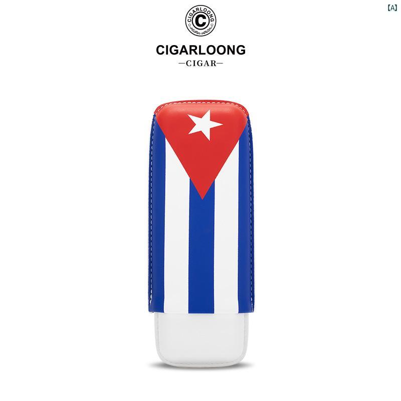 タバコグッズ　タバコ用品　かっこいい　大人 CIGARLOONG シガーセット 3本 セット 持ち 運び おしゃれ 牛革 シダーウッド 保湿 ケース CH 24 DS