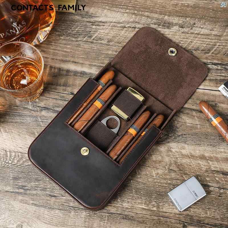 タバコグッズ　タバコ用品　かっこいい　大人 シガロン シガーセット 葉巻 喫煙 セット ポータブル シガーボックス レトロ 牛革 CH 24 CY 4