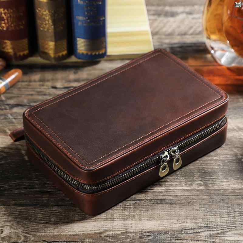タバコグッズ　タバコ用品　かっこいい　大人 Solanum シガーセット 葉巻 喫煙 セット おしゃれ ポータブル シガーボックス レトロ Crazy Horse 牛革 CH 24 CY 7