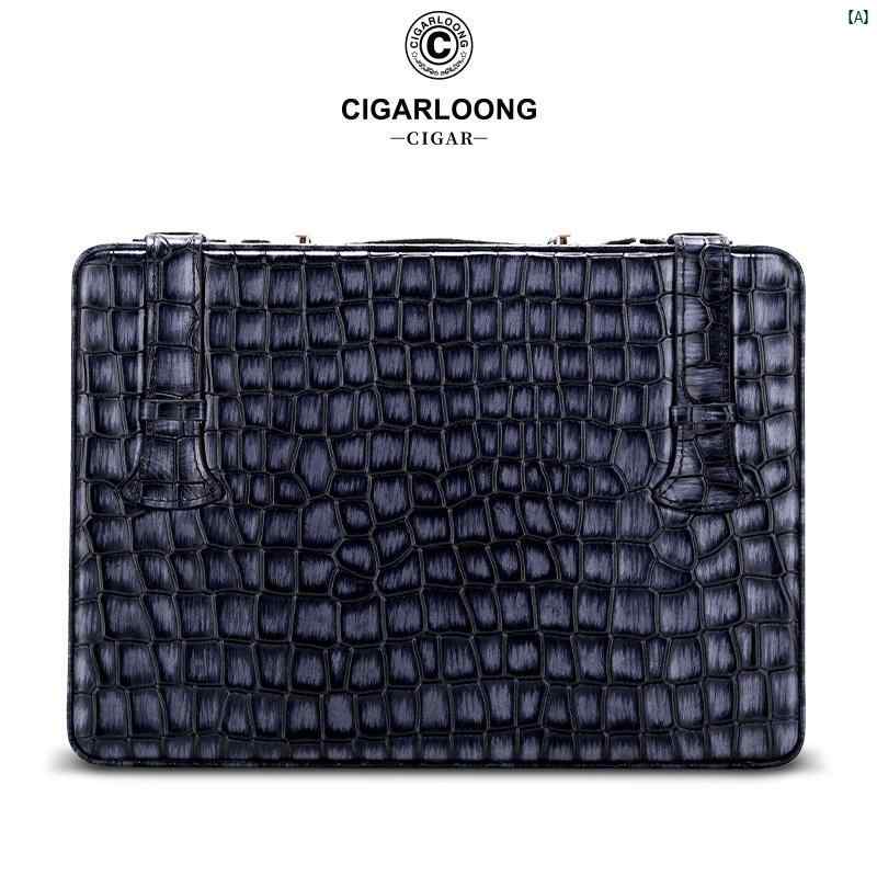 タバコグッズ　タバコ用品　かっこいい　大人 CIGARLOONG シガーボックス ワニ 革 柄 杉 材 ポータブル ボックス 二層大容量 CA 24 AX 1