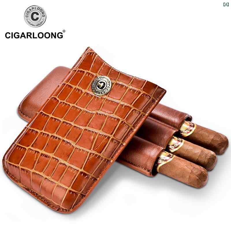 タバコグッズ　タバコ用品　かっこいい　大人 CIGARLOONG シガー カバー レザーカバー 牛革 トラベル ポータブル 3 パック 保湿 ギフト ボックス