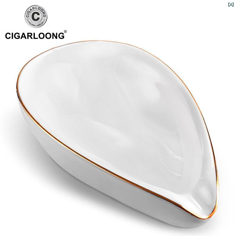 タバコグッズ　タバコ用品　かっこいい　大人 CIGARLOONG 葉巻 灰皿 ボーンチャイナ シングル 明るい ゴールド ストローク リビング ルーム 装飾 煙