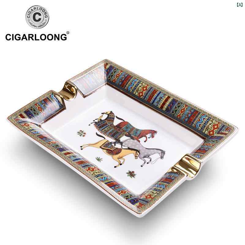 タバコグッズ　タバコ用品　かっこいい　大人 CIGARLOONG 葉巻 灰皿 彫刻 骨 磁器 エナメル 手描き レトロ 家庭用 家具