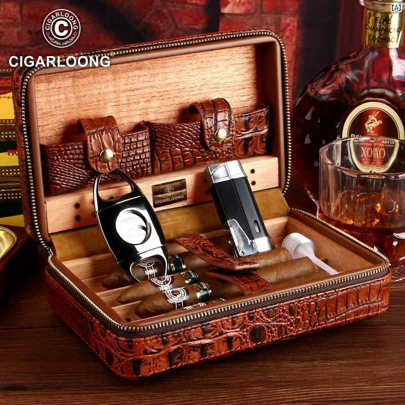 タバコグッズ　タバコ用品　かっこいい　大人 CIGARLOONG シガー ヒュミドール 牛革 杉 無垢材 プロ ツール セット