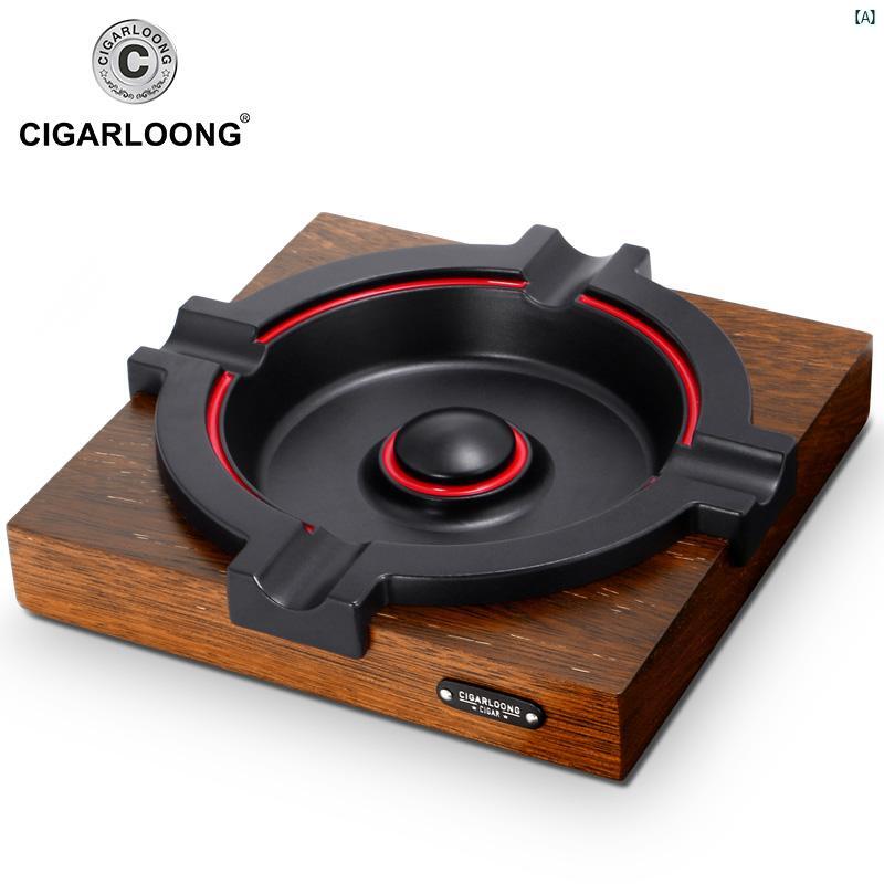 タバコグッズ　タバコ用品　かっこいい　大人 CIGARLOONG 葉巻 灰皿 無垢材 装飾 消 煙 器 金属 大