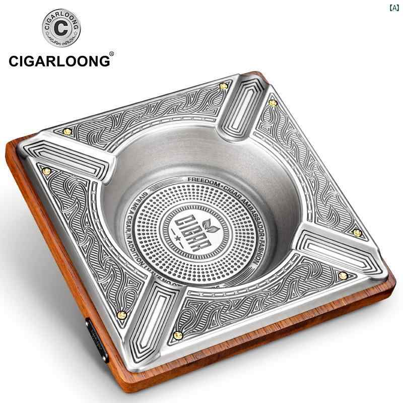 タバコグッズ　タバコ用品　かっこいい　大人 CIGARLOONG シガー ウッド 灰皿 4つ 煙 スロット リビング ルーム 装飾 レトロ オフィス