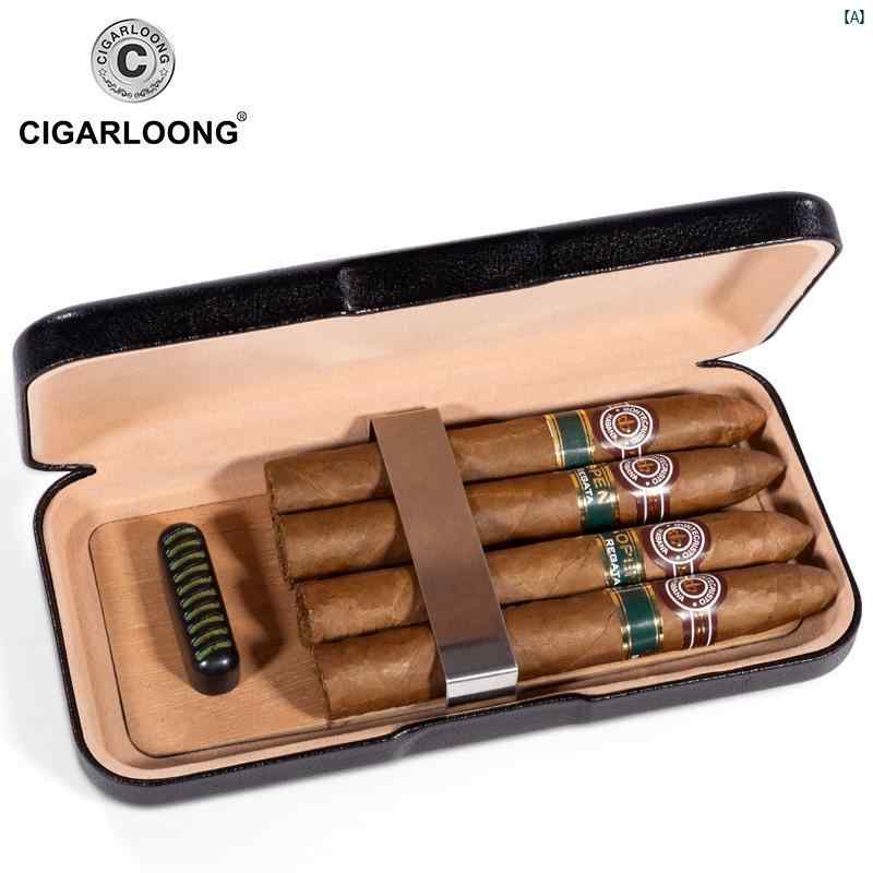 タバコグッズ　タバコ用品　かっこいい　大人 CIGARLOONG シガーボックス ポータブル 牛革 素材 シガー ヒュミドール おしゃれ