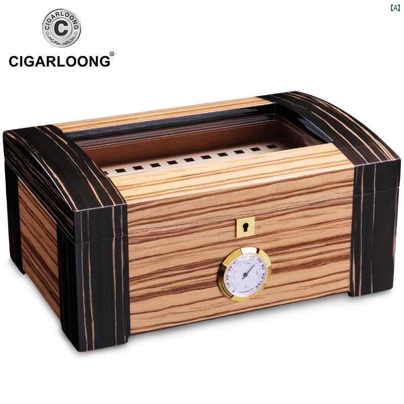 タバコグッズ　タバコ用品　かっこいい　大人 CIGARLOONG シガーボックス 二層 高 透明 天窓 シガー ヒュミドール 杉 材 ピアノ ペイント タバコ ボックス
