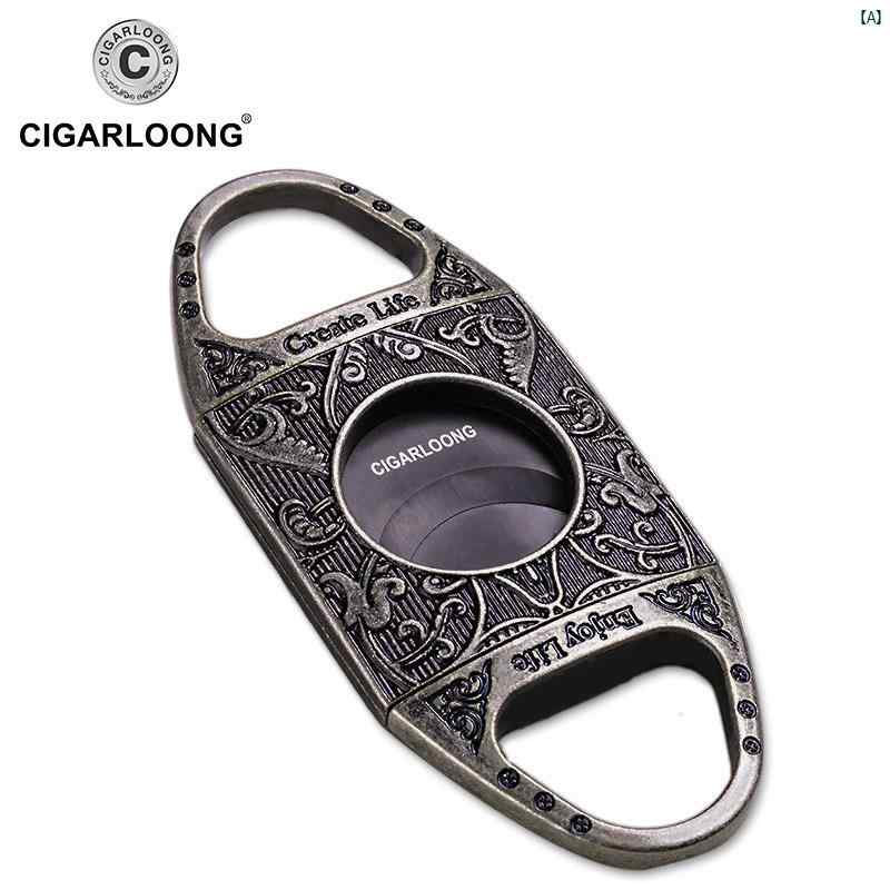 タバコグッズ　タバコ用品　かっこいい　大人 CIGARLOONG シガー ハサミ 鋭い 刃 ポータブル 厚手 両刃 ブロンズ 彫刻 タバコ ナイフ CLJ 20