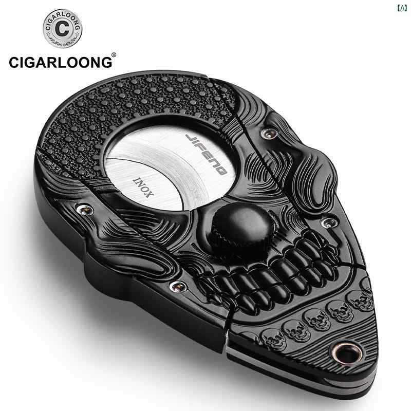 タバコグッズ　タバコ用品　かっこいい　大人 CIGARLOONG シガー シザー スカル ステンレス スチール シャープ ナイフ カバー 付き CLJ 61 EF