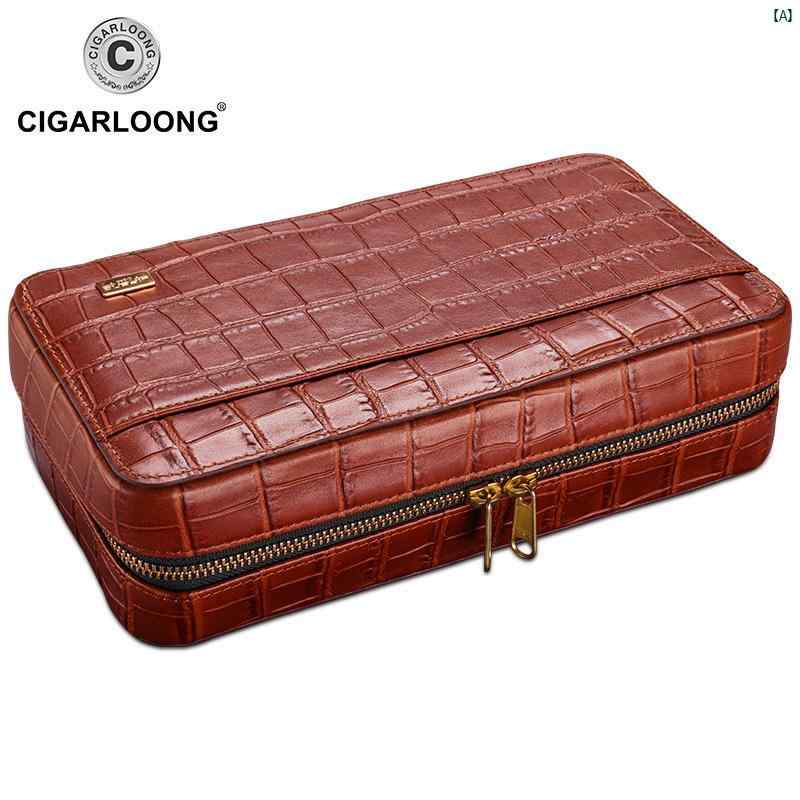 タバコグッズ　タバコ用品　かっこいい　大人 CIGARLOONG シガー ヒュミドール ワニ 皮 杉 材 ポータブル カバー
