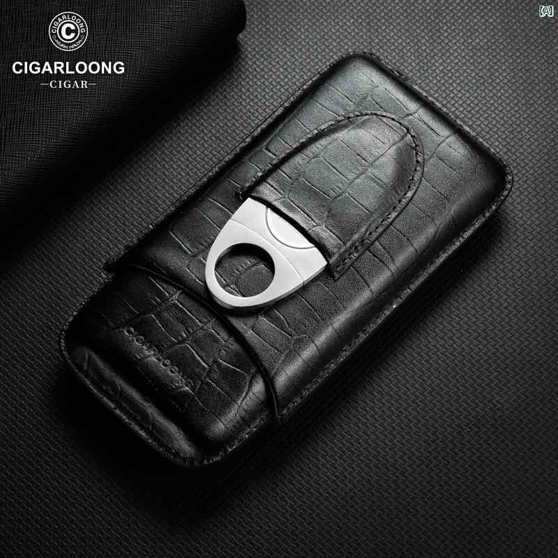 タバコグッズ　タバコ用品　かっこいい　大人 CIGARLOONG シガーセット ワニ 革 柄 シガーカッター 携帯用 シガーボックス 3個 付属