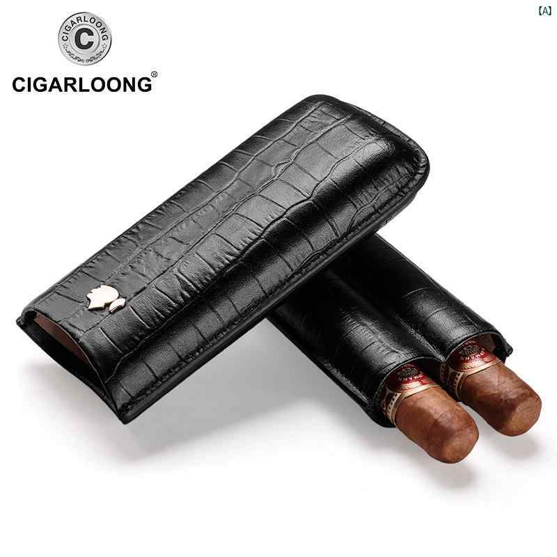 タバコグッズ　タバコ用品　かっこいい　大人 CIGARLOONG シガー カバー ワニ 革 パターン 牛革 ポータブル トラベル シガーボックス 2 パック