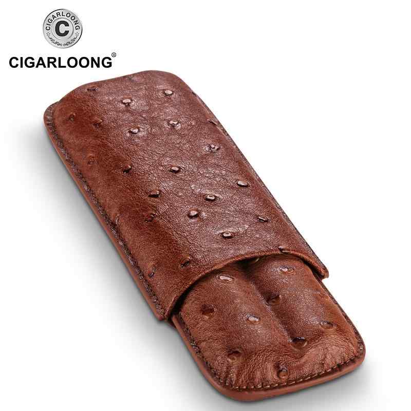 タバコグッズ　タバコ用品　かっこいい　大人 CIGARLOONG シガーケース ポータブル トラベル ダチョウ 革 2本 パック 保湿 シガー レザーケース 葉巻 シガレットケース